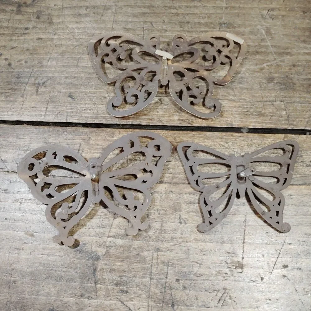 Three Homco Syroco Butterfly Faux Wood Wicker Wall Decor Set Vintage Brown